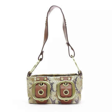 DOLCE GABBANA Vintage Y2K beige textured leather dual buckle boxy shoulder bag