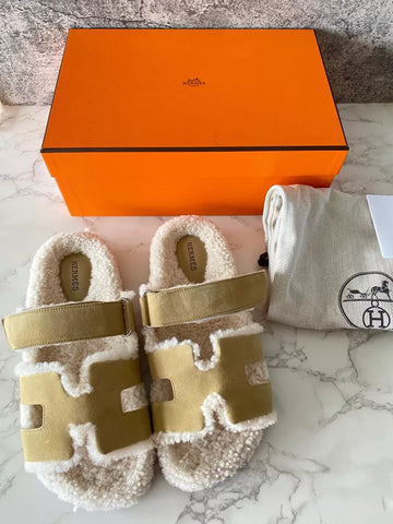 HERMES Chypre Sandal Chevre Velours Mules Slides Shoes Flats EU39