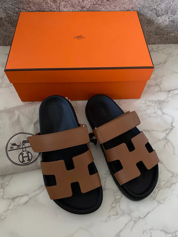 HERMES Chypre Sandal Mules Slides Shoes Flats Gold Brown 36.5