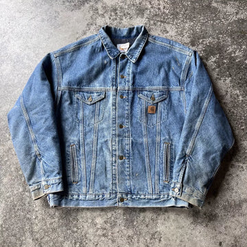 Vintage Carhartt 90s Denim Bomber Jacket - Blue, Size XL