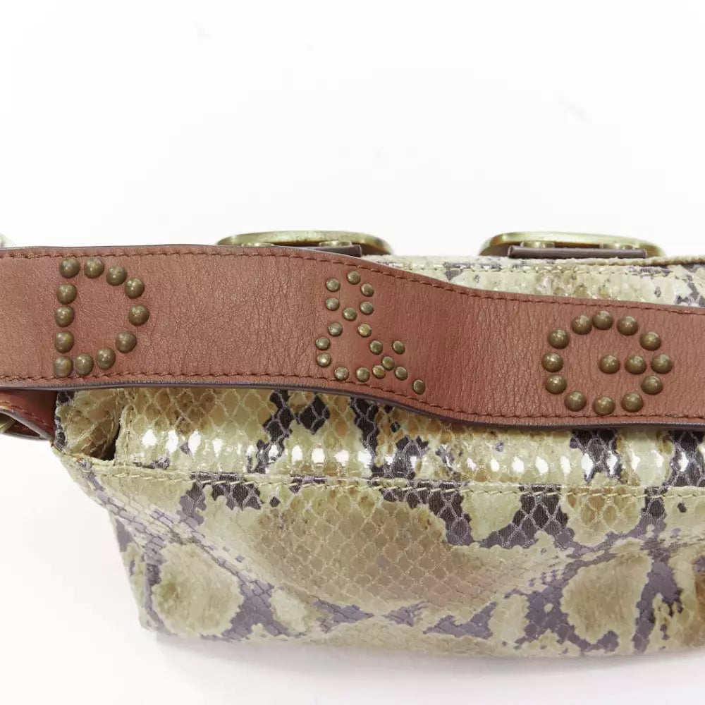 DOLCE GABBANA Vintage Y2K beige textured leather dual buckle boxy shoulder bag