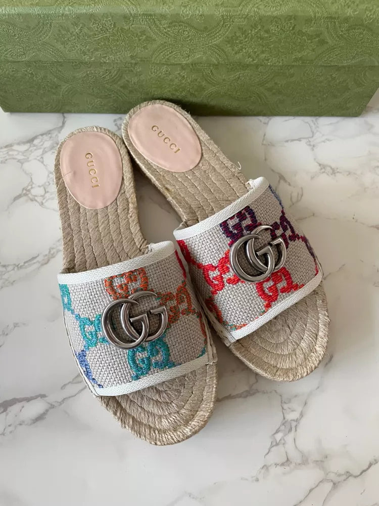 Gucci Women's Espadrilles Slide Mule Shoes Flats Slip On