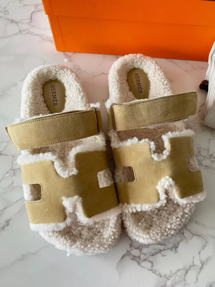 HERMES Chypre Sandal Chevre Velours Mules Slides Shoes Flats EU39