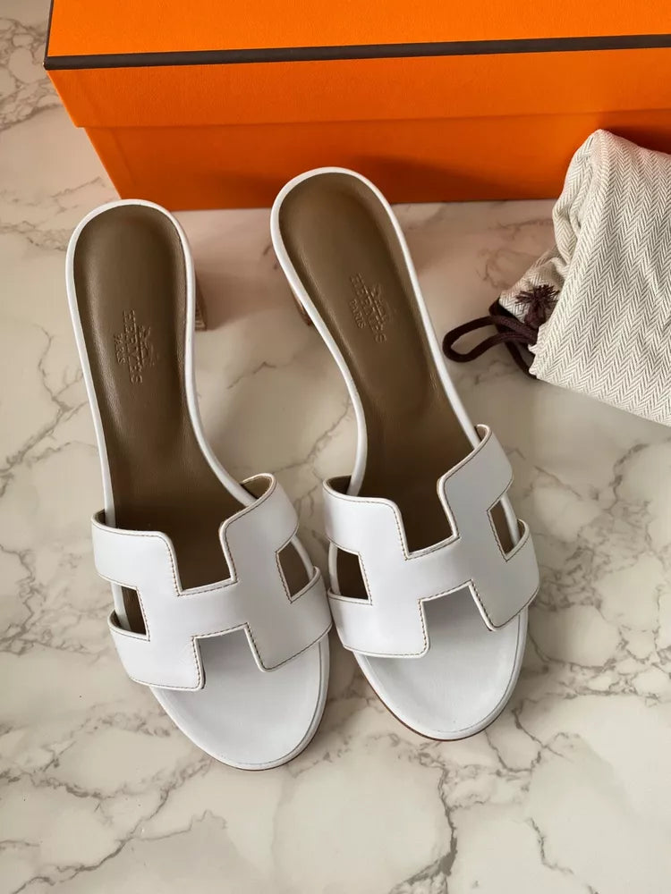 HERMES Oasis Sandal Mules Slides Shoes Thong Sandals White EU 37.5