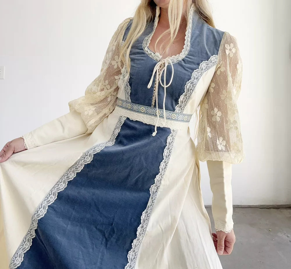 Vintage 1970s Gunne Sax Florence Velvet Renaissance Prairie Corset Maxi Dress 13