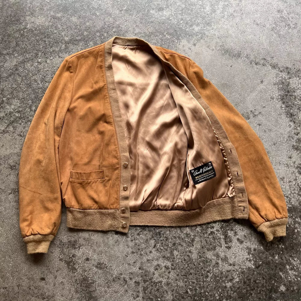 Arnold Palmer Suede Leather Cardigan Sweater - Brown, Size 38