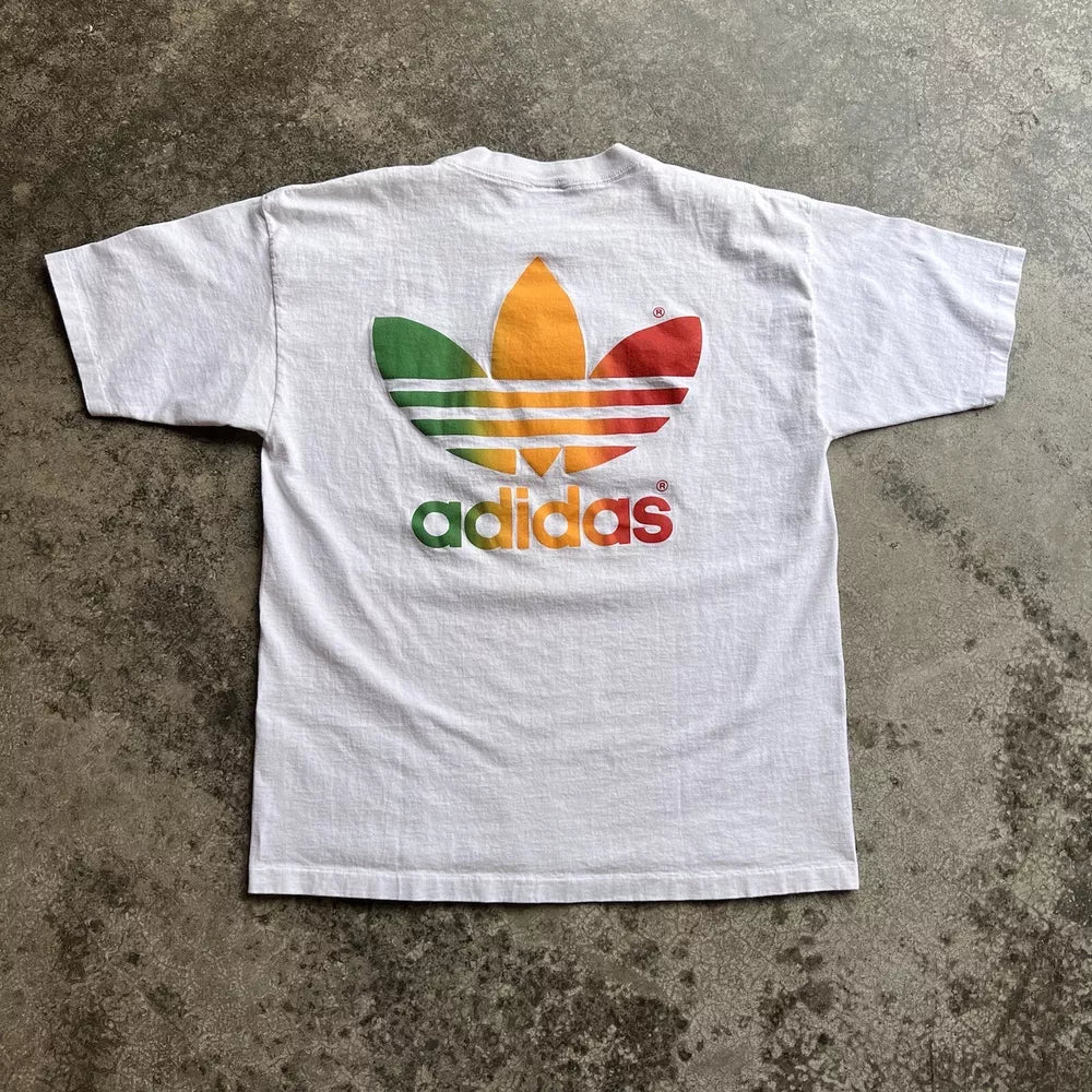 Vintage 90s adidas Rainbow Trefoil T-Shirt - White, Size L