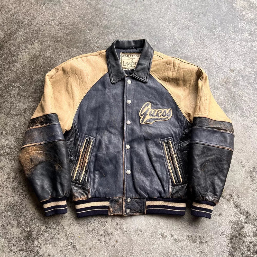 GUESS Vintage 90s Bomber Jacket - Blue, Size S