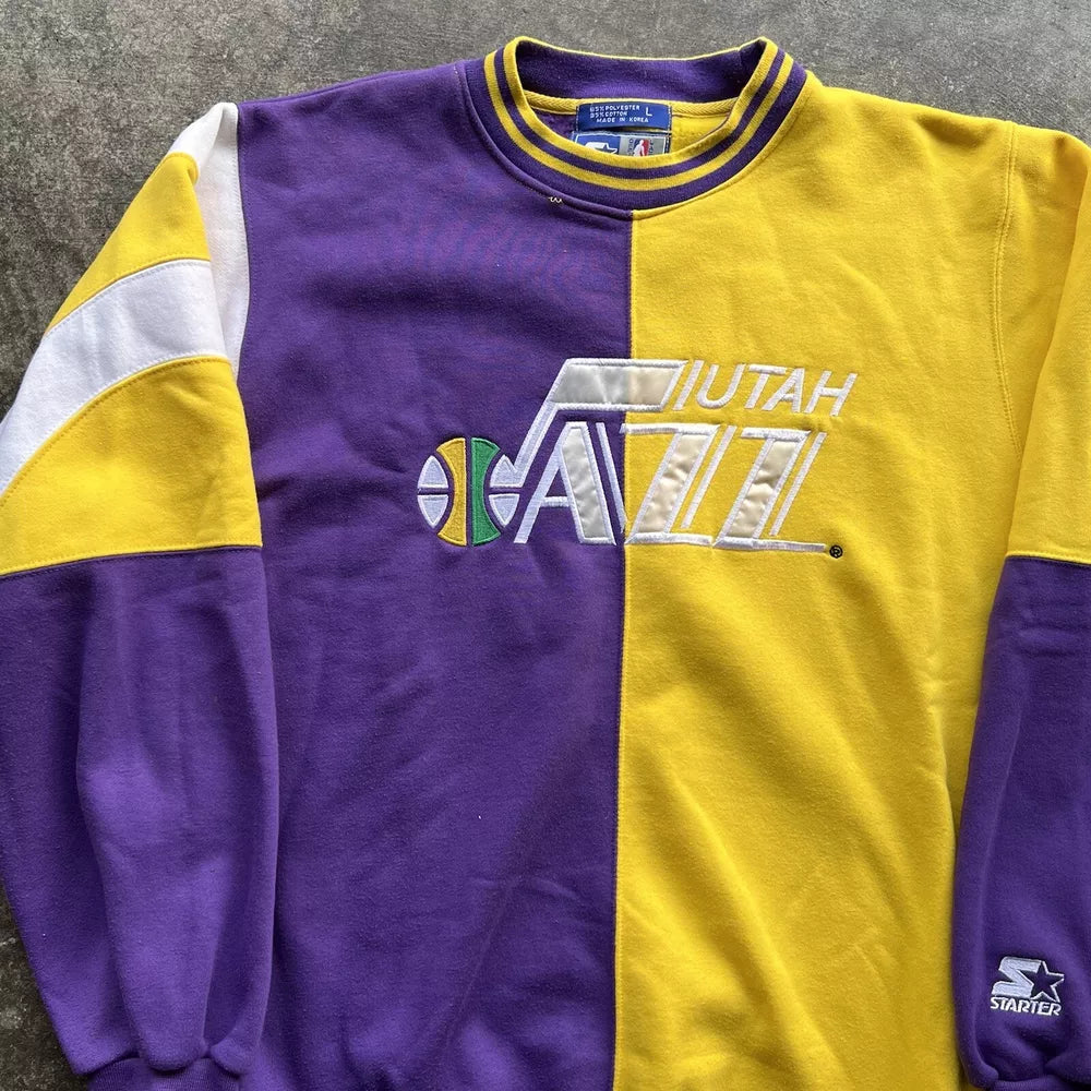 Starter Utah Jazz NBA Sweatshirt - Yellow & Purple, Size L