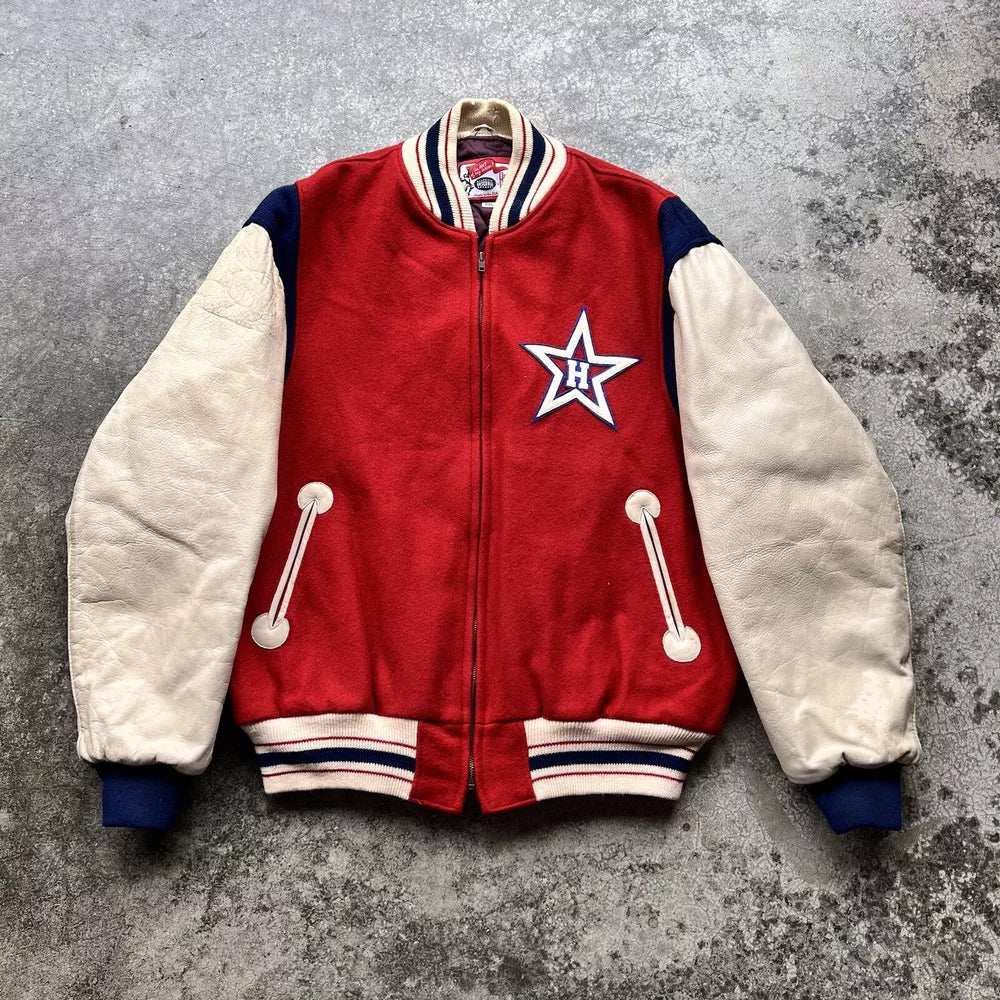 Vintage Ebbets Field Flannels Varsity Jacket - Red, Size 2XL