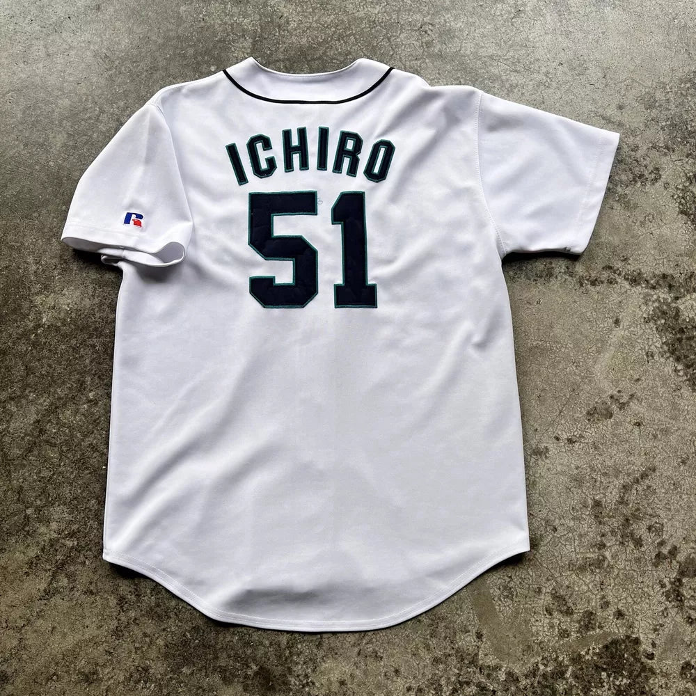 Russell Athletic Seattle Mariners Ichiro Suzuki Baseball Jersey - White, Size L
