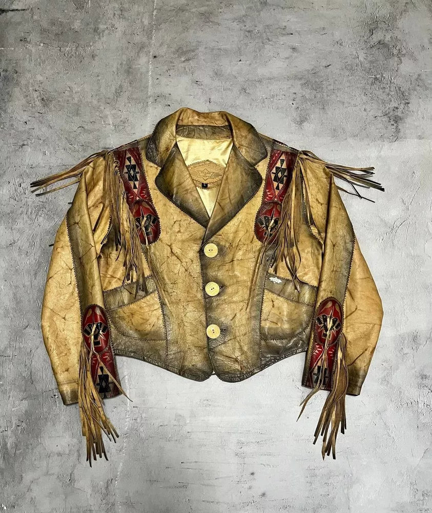 Vintage STARS & STRIPES Leather Western Cowboy biker jacket